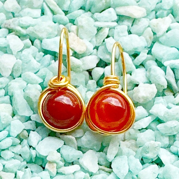 Carnelian and gold statement earrings/fire carnelian dangle drops earrings - Picture 1 of 2